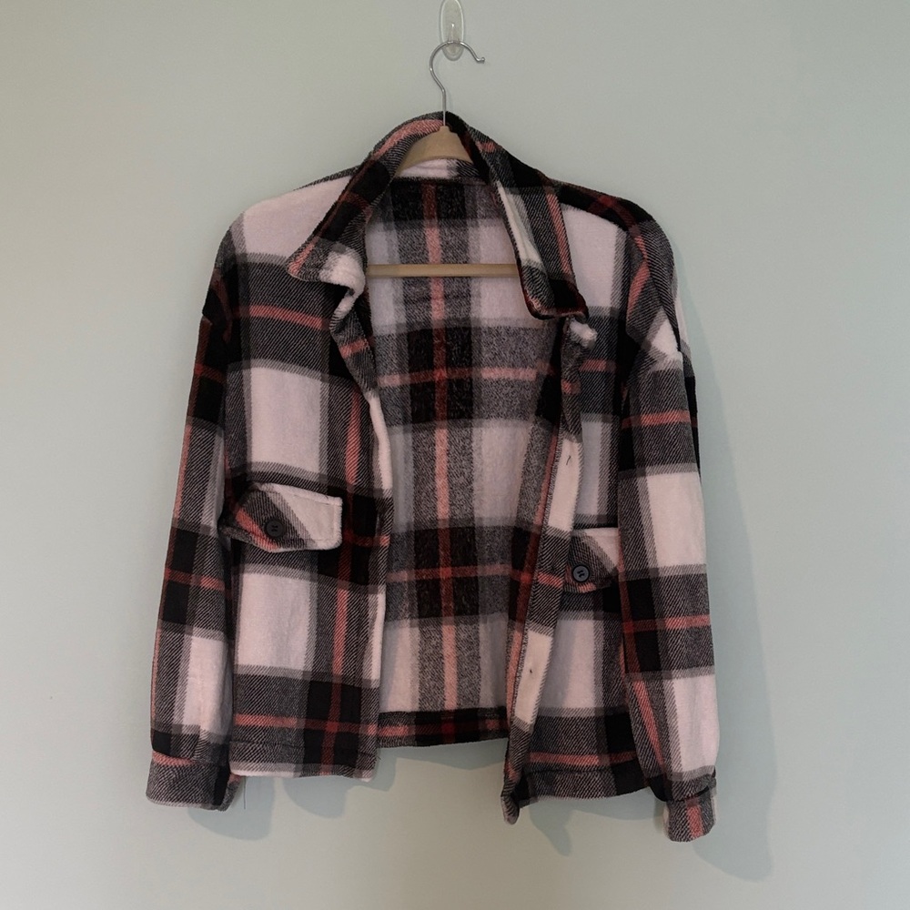 Amazon Plaid Teddy Jacket - Black, White, Red
